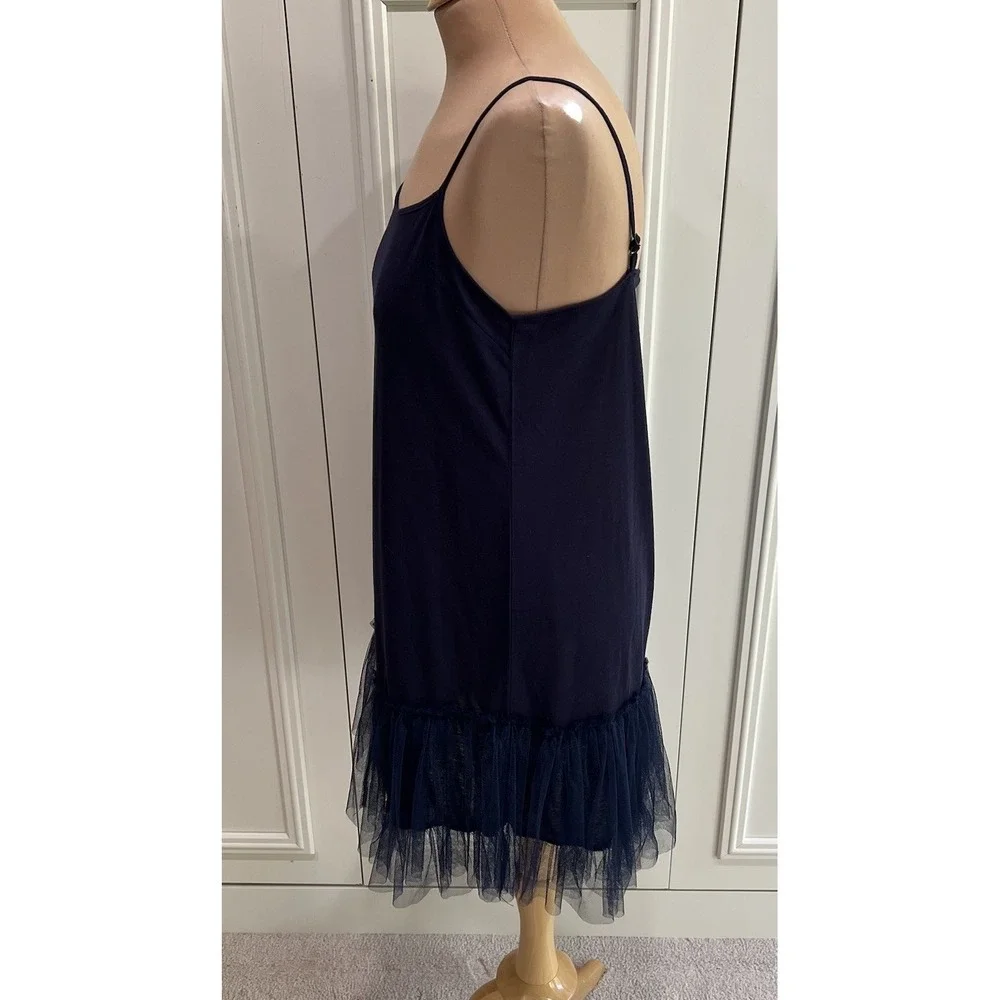 Mystree Women's Navy‎ Tulle Hem Slip Dress Size Large Balletcore Fairy